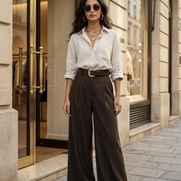 pantalon marron palazzo